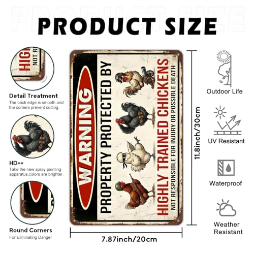 Funny Chicken Coop Decor - Highly Trained Chickens Tin Sign 8x12