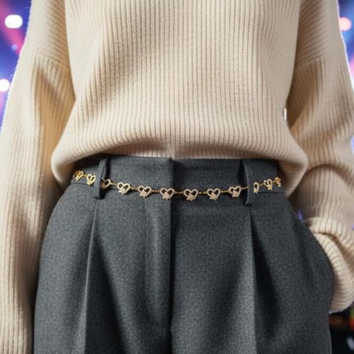 Urieo Rhinestone Crystal Gold Waist Chain Belly Belt for Women