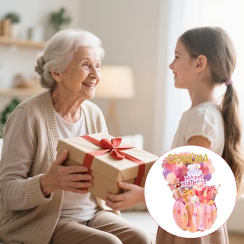 3D Happy Birthday Pop Up Card for Grandma with Envelope