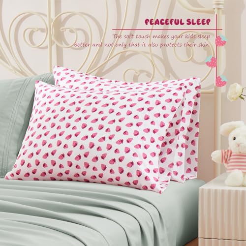 Vonty Kids Microfiber Pillowcase Pink Strawberry Print 20x26in 1PC