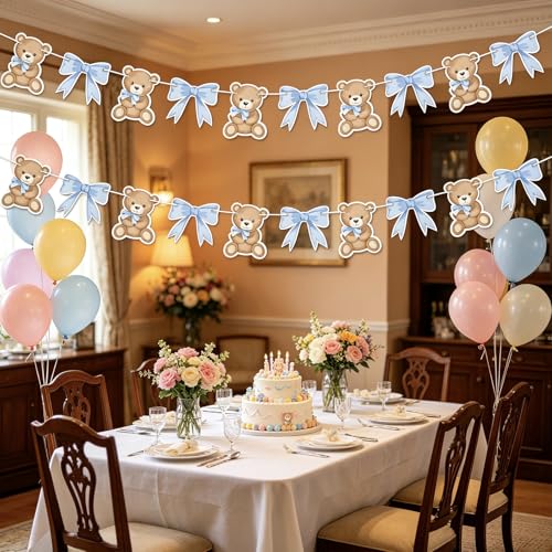 Blue We Can Bearly Wait Banner - 2Pcs Baby Shower Garland