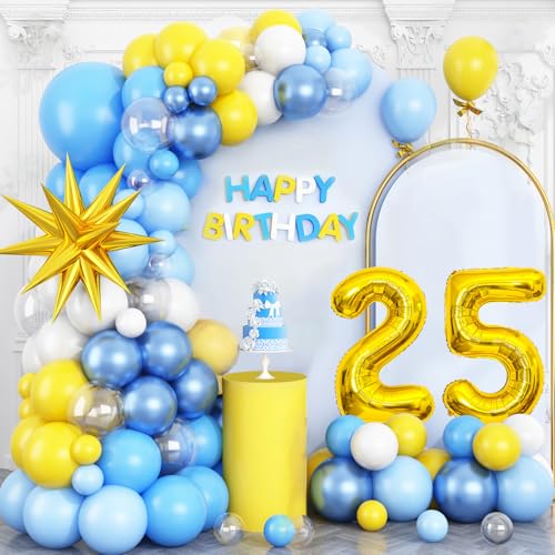 25th Birthday Balloon Arch Kit, Blue and Yellow Party Decorations