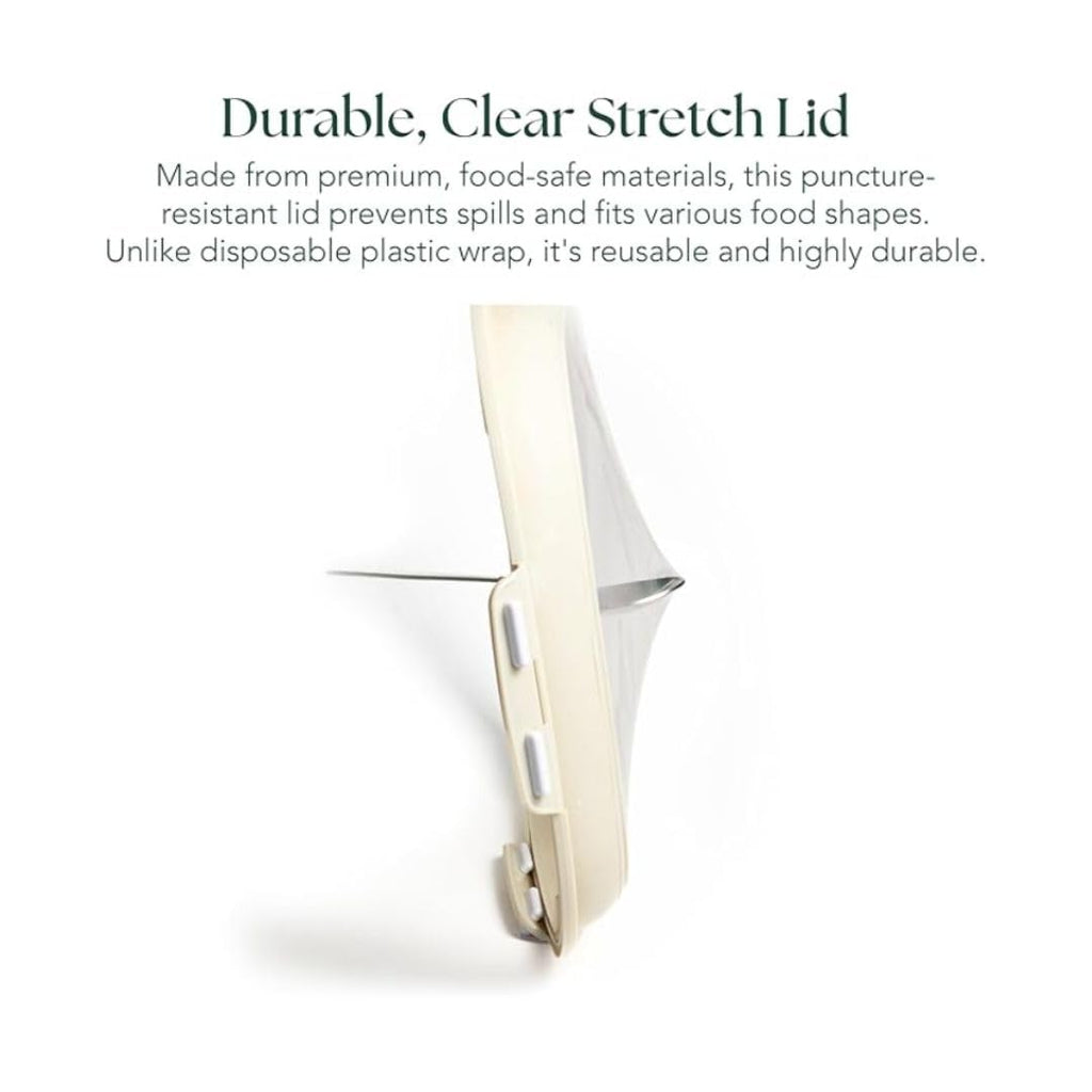 Crudités | Portable Snack Tray | Square 2-Pack | Cream White | Reversible Stretch Lid Food Containers | BPA-Free, Freezer & Dishwasher Safe | Meal-Prep, Charcuterie, Salads, Picnic, Travel