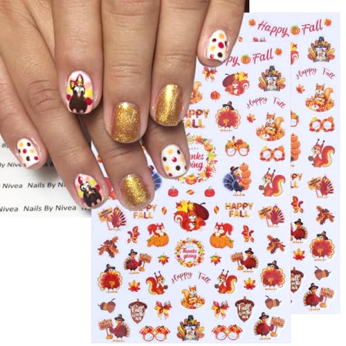 Fall Nail Stickers 3D Self-Adhesive Thanksgiving Maple Leaf Decals
