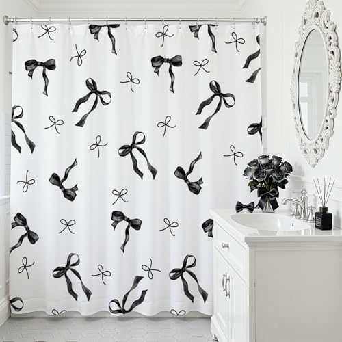 Mocsicka Coquette Bow Shower Curtain, Waterproof Polyester, Black, 71x71 Inch