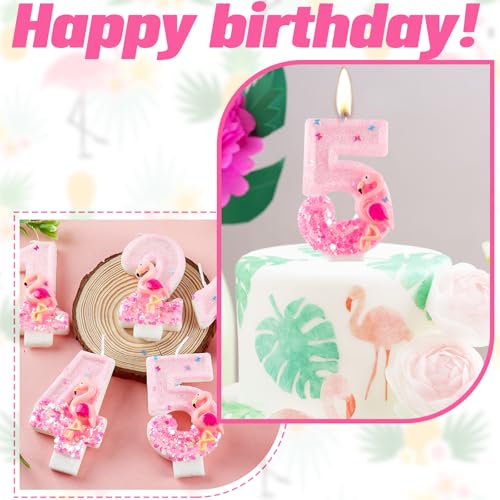 Flamingo Number 6 Birthday Candle - Pink Glitter Cake Topper Decoration