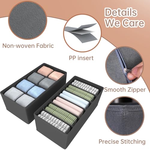 A-Grey 4 Pack Sock & Underwear Drawer Organizer Dividers - Collapsible Closet Storage
