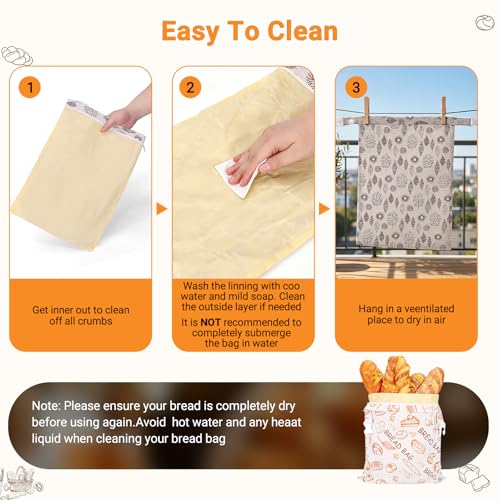 Senbowe Reusable Beeswax Bread Bags 17x13 Inch XL - Beige & Grey, Large Linen Storage with Zipper for Sourdough & Homemade Bread