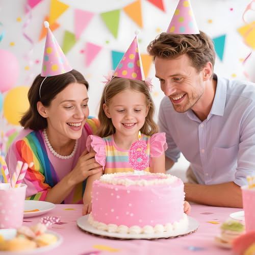 Rose Red Number 6 Birthday Candle – Sparkly Glitter Cake Topper for Girls