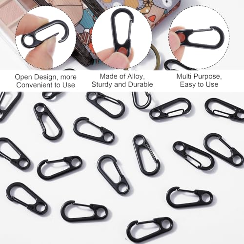 20 Pcs Mini Carabiner Clip, 1.2 Inch Tiny Spring Snap Hook Keychains, Black Mini Carabiner for Outdoor Hiking Fishing Camping Backpack Accessories