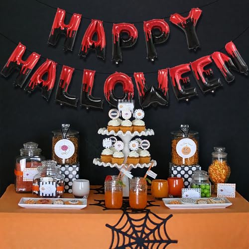 Happy Halloween Foil Letter Balloon Banner Set in Black and Red