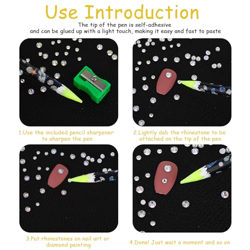 Mabor Rhinestone Picker Pencil Set - 4Pcs Wax Pens with Sharpener for Nail Art DIY Crafts