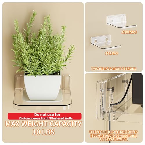 Yieach 5 Inch Clear Mini Adhesive Floating Shelves - 4 Pack