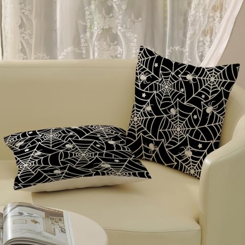DAFENA Halloween Spider Web Throw Pillow Covers 18x18 Inch - 2 Piece Set