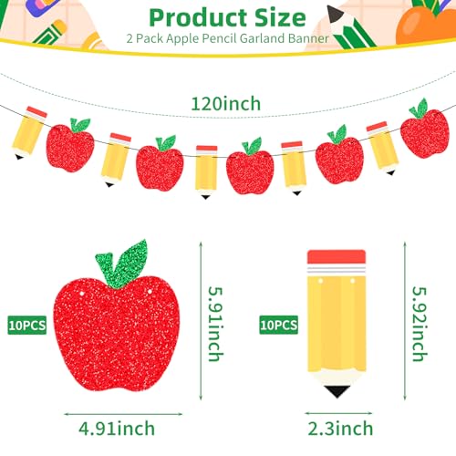 Back to School Garland Set - 2 Pack Apple Pencil & Apple Banners