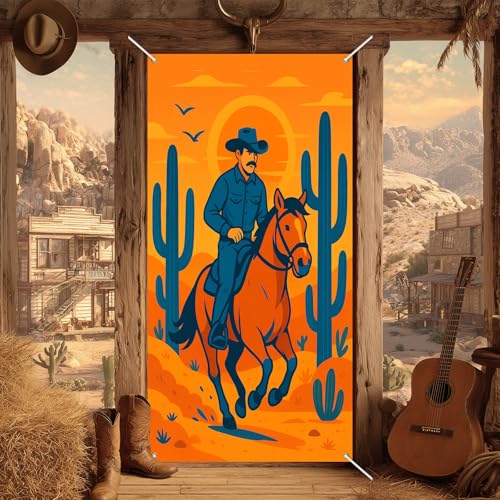 BlissYard Western Door Cover 35x71 Inch Cowboy Party Backdrop