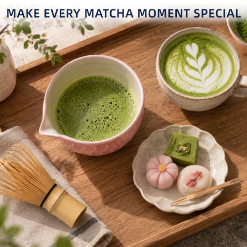 Pink Matcha Bowl with Spout - Japanese Ceramic Chawan for Whisking & Pouring