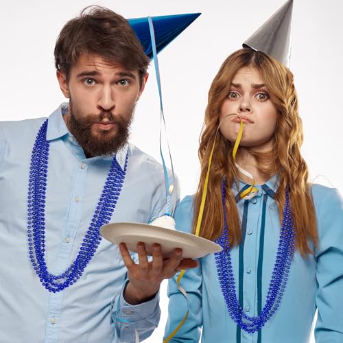 12 Pcs 33-Inch Blue Bead Necklaces - Graduation & Party Favors