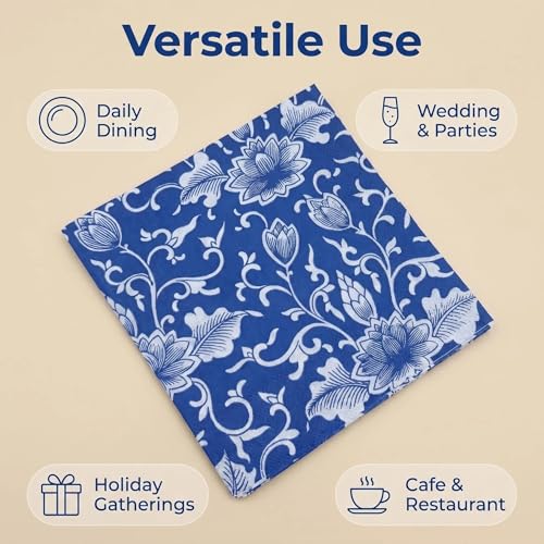 BESALILY Lotus Printed Paper Napkins - 20 Count, 2-Ply, Blue