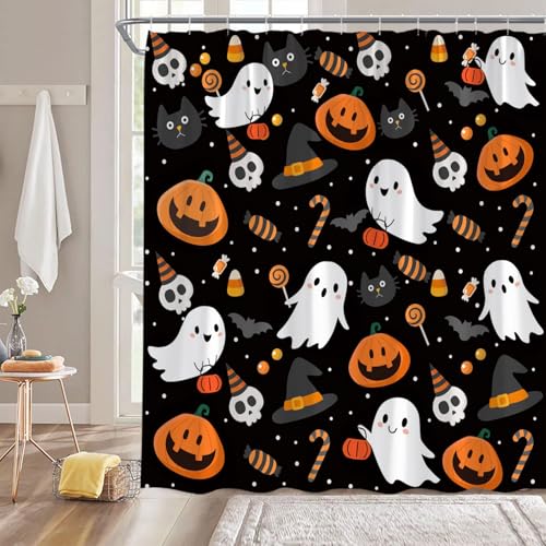Halloween Ghost Shower Curtain, 70x70 Inch Spooky Gothic Fabric Bathroom Decor