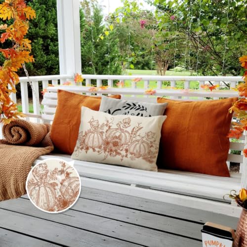 RABUSOFA 12x20 Waterproof Fall Pumpkin Pillow Cover, Orange Outdoor Decor