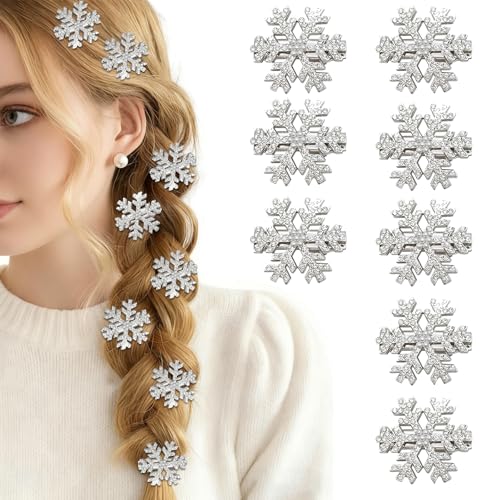 8-Piece Snowflake Hair Clips - Sparkly Rhinestone Winter Hair Pins