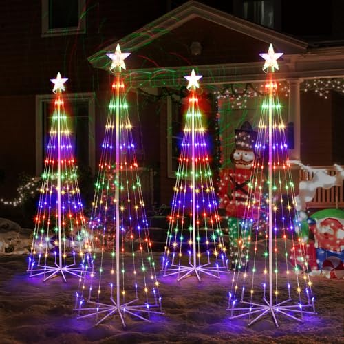 PINPON 6FT Multicolor Outdoor Solar Christmas Tree Light Show with Remote
