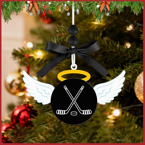 Hockey Angel Ornament - Wooden Easter Decoration with Wings