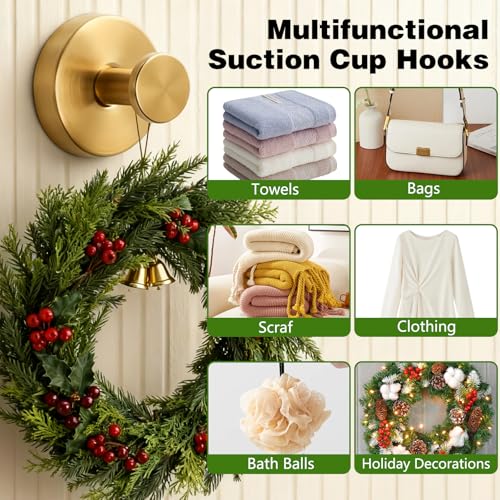 Strong Suction Cup Hooks for Wreaths - Damage-Free, Rust-Resistant, 4-Pack