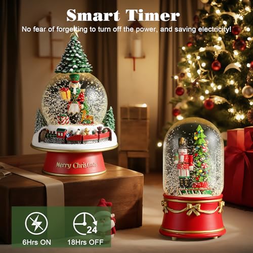 Lewondr Christmas Snow Globe with Music Light Nutcracker & Tree Variation