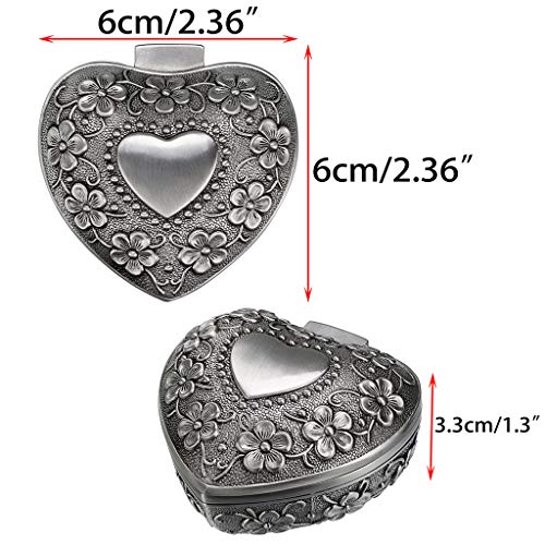 Hipiwe Vintage Heart Shape Jewelry Box - Small Silver Metal Ring Holder