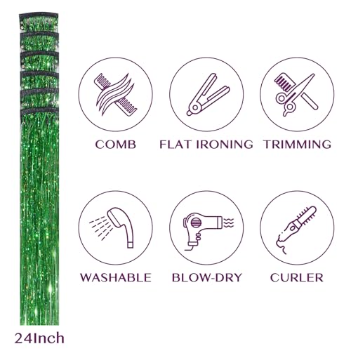 IDN Beauty Green Hair Tinsel Clip In Extensions 24 Inch 6 Pcs