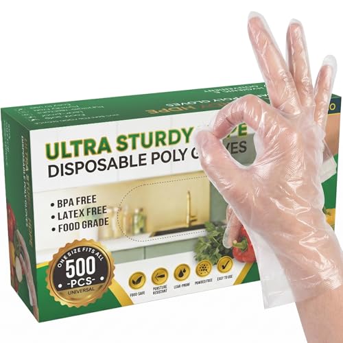 500 Count Clear Disposable Food Prep Gloves for Cooking & Cleaning