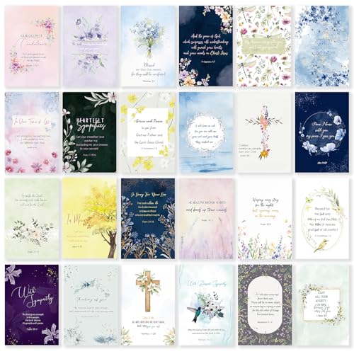 Nihuecne 24 Pack Floral Christian Sympathy Cards with Envelopes
