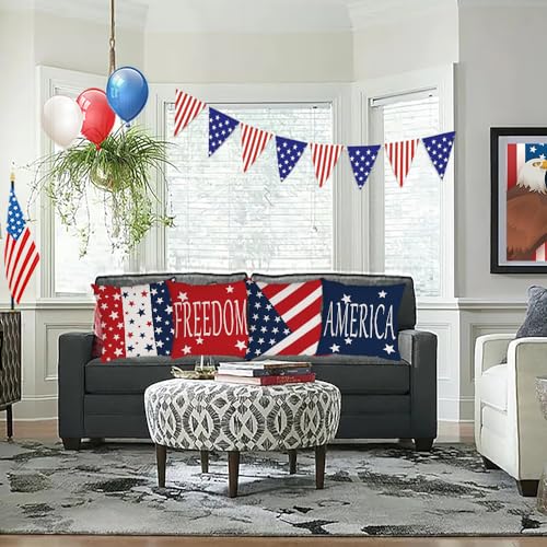 4th of July Velvet Throw Pillow Covers 18x18 (Set of 4) - Patriotic American Flag Decor