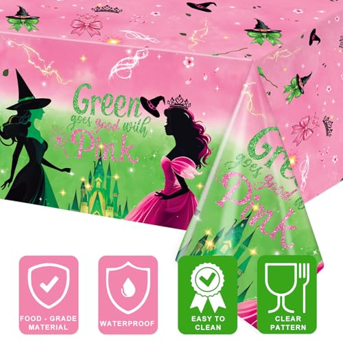3 Pack Pink and Green Witch Tablecloths - Disposable Party Covers