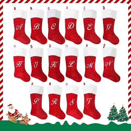 20 Inch Red Letter Christmas Stockings - Plush Holiday Decor - Variation B