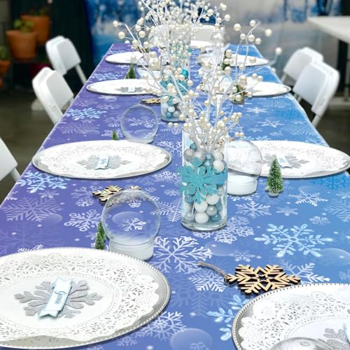 QUERICKY 2 Pack Snowflake Plastic Tablecloths 87x51 Blue Purple Winter Party