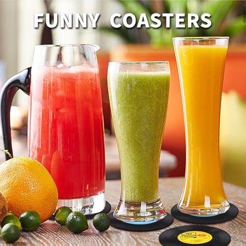 Retro Vinyl Record Coasters with Player Holder - Set of 6 (A008)