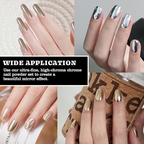 ADHERE Mirror Chrome Nail Powder Set Metallic Holographic Glitter