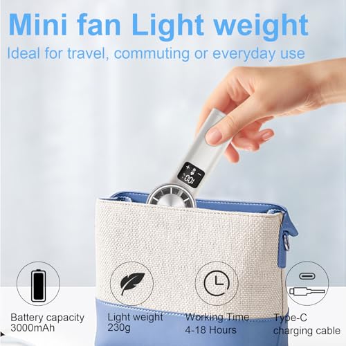 Poyiccot Portable Handheld Fan with Digital Display, 3000mAh Rechargeable, 1-199 Speed for Home, Office, Travel