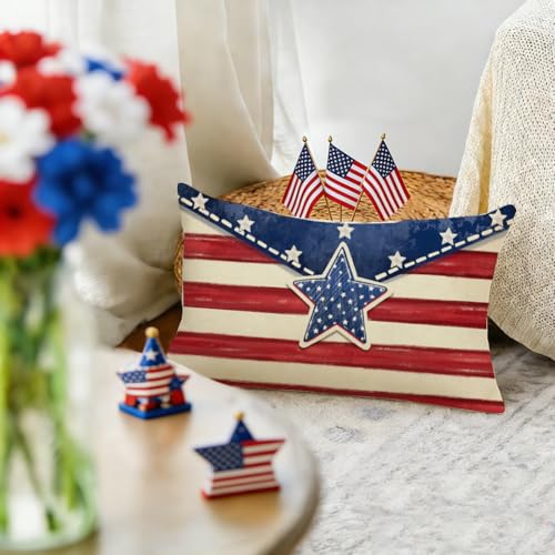 Red & Blue 12x20 Inch Patriotic Pillow Cover for 4th of July & Memorial Day Decor