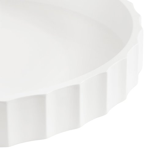 Kate and Laurel Lissi Decorative Round Tray with Wavy Design; 16 Inch Diameter; White; Modern Scalloped Circle Serving Tray for Coffee Table Ottoman; Dining Table; or Entryway Catch-All Tray