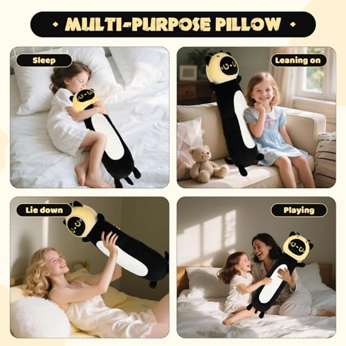 22-Inch Bee Cat Plush Body Pillow Toy – Soft Kawaii Stuffed Animal