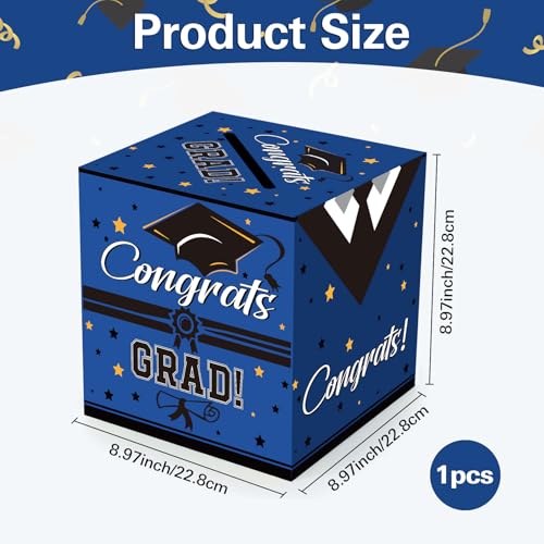 Blue Graduation Card Box 2026 - Foldable Gift Box for Parties