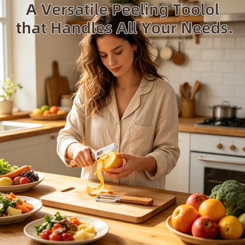 Vegetable Peeler with Wooden Handle and Built-In Bottle Opener
