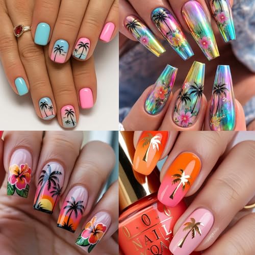 Beach Coconut Tree Nail Art Stickers - 12 Sheets Summer Tropical Decals