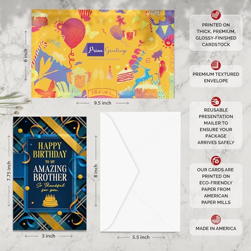 Blue Brother Birthday Card - Made in USA, Premium Thick Cardstock with Envelope