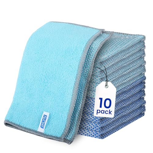 10 Pack Reusable Microfiber Dishcloths 9.84" x 9.84" - Non-Scratch, Odor-Free Kitchen Cleaning Rags