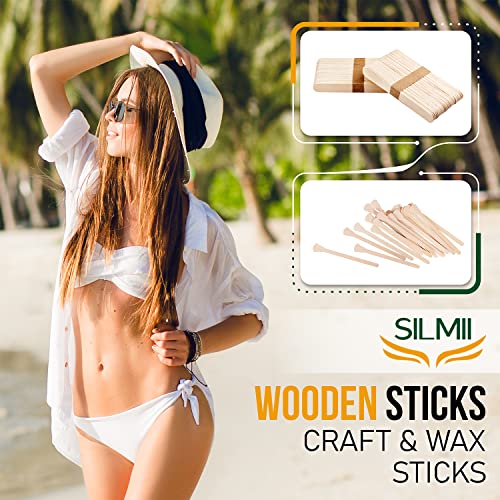 SILMII Wooden Wax Spatula Applicators for Hair Removal - 100 Pack